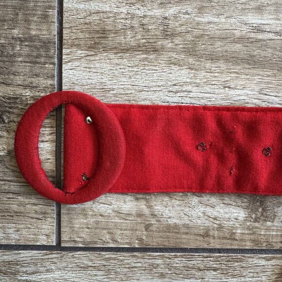 Vintage 80s Red Dress Women's 12 Belted Long - Picture 12 of 16